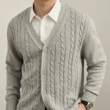Casual Knitted Sweater Men's Fashion Outerwear V-Neck Autumn New Style American Trendy Brand Knit Cardigan Leisure Coat