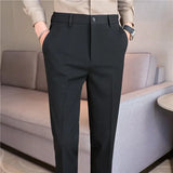 Men Suit Pants Autumn New British Style Elastic Waistband Slim Fit Solid Business Casual Formal Dress Trousers Men Clothing