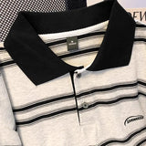 High street hip-hop men and women trendy personalized striped polo short sleeved couple summer loose retro casual Harajuku top