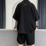 Men's Sets Summer Handsome Notched Collar Half Length Sleeve Shirts Knee  Solid Elastic Waist Shorts Korean Style Fashion