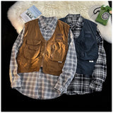 American Outdoor Multi-function Short Vest Jacket Basic Commuting Versatile Vest Cityboy Workwear Waistcoat Aesthetic Urban Chic