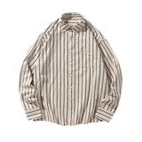 Men Vintage Set Spring Autumn Couple Casual Suits New Stripe Loose Long Sleeve Shirt+High Street Wide Leg Pants Two Piece Set