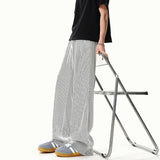 Summer Casual Pants Men Fashion Brown Straight Pants Men Streetwear Hip-hop Loose Ice Silk Trousers Mens Pleated Pants