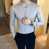 Men's Slim Shirts Spring/Summer High Quality Fashion Long Sleeve Cotton Solid Color Business Casual Men's Clothing Shirts