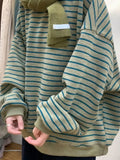 Autumn and winter American men and women trendy personalized striped round neck pullover for couples loose retro casual top y2k