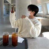 Winter Korean Fashion Jacquard Men Sweater Luxury Trendy O Neck Knitted Solid Color Pullover Leisure Long Sleeve Basic Knitwear