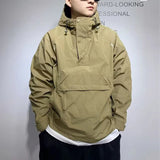 New Luxury Autumn Men's Jacket Korean Fashion Half-zip Fashion Hooded Outdoor Jacket Mens Spring Black Coat Pocket Sportswear