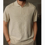 Men's Clothing Light Luxury Polo Short Leisure Knit V Neck Short-sleeved T Shirt Solid Color Korean Popular Retro Knitwear M-3XL