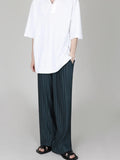 Men Clothing Spring Autumn Ice Silk Pleated Wide Leg Pants Elastic Waist Causal Loose Straight Trousers For Male
