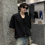 Summer Short Sleeved Shirt Men Oversized Society Mens Black Dress Shirt Korean Loose Casual Shirt Mens Pocket White Shirts