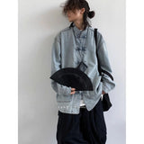 Chinese Style Denim Jacket Spring Autumn Denim Jacket Gradient Washed Japanese Casual Large Pocket New Chinese Tang Style Jacket
