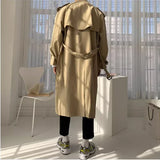 Korean Style Spring Trench Coat Man Streetwear Windbreaker Men Solid Business Casual Loose Sashe Fashion Long Overcoat 남성 트렌치코트