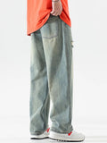 Wide Leg Jeans Men Hole Japanese Style Washed Loose Ankle Length Spring Bleached Ripped High Waist Youthful Vitality Stylish
