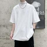 Men Tshirt Solid Streetwear Turtleneck Hip Hop Male Oversized T shirts Man Casual Short Sleeve Top Tees Black/White/Purple