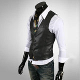 Spring Autumn Motorcycle Sleeveless Vest Jacket Korean Slim-fitting Casual Spring Mens Vest Suit Pu Leather Waistcoat