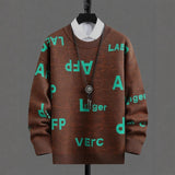New American Trendy Men Sweaters Light Luxury Letter Printed Knit O Neck Long Sleeve Pullover Casual Loose High Street Knitwear