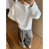 Spring Long Sleeved T-shirt Men Fashion Button White Casual T Shirt Men Streetwear Korean Loose Pleated T Shirt Mens Top M-2XL