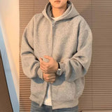 Cotton Solid Color Hooded Sweatshirt Autumn American Double Zipper Cardigan Gray Men's and Women's Loose Simple Daily Hoodies