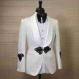 Floral Men Suit Jacket with Mandarin Buttons 1 Pc Fashion Wedding Blazer Slim Fit Shawl Lapel African Style Male Suit Jacket