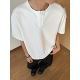 Summer Short Sleeved T-shirt Men Black White Casual T Shirt Men Streetwear Korean Loose Round Neck Button T Shirt Mens Top