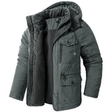 Lamb Warm Men's Parkas Jacket Hooded Winter Men's Clothing Fleece Hooded Cotton Thickened Multi Pocket Casual Mid Length Coat