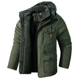 Lamb Warm Men's Parkas Jacket Hooded Winter Men's Clothing Fleece Hooded Cotton Thickened Multi Pocket Casual Mid Length Coat