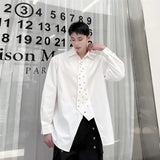 New Shirt men Loose Fit Long Sleeve Decorative Button Tie Design Celebrity Stage Performance Fashion New Style Casual Trendy