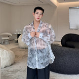 Transparent Shirt Men Fashion Printed Harajuku Shirt Top Korean Loose Casual Clothes Sun-proof Daily All-match Summer Holiday