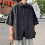 Shirts Men Design Retro Handsome Baggy Ulzzang Ins Hip Hop Streetwear Summer All-match Рубашки Teens Clothes Personality Stylish