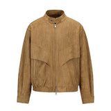 Khaki Cargos Stand Collar Jackets Men's Japanese Retro Streetwear Fashion Solid Color Zipper Long Sleeve Coats Autumn Clothing