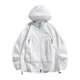 UPF50+Men's Hooded Windbreaker Sunscreen Jacket - Ultra Light Summer Zipper Pocket Elastic Cuffs  Suitable for Outdoor Hiking