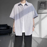 Summer Short Sleeved Shirt Men Fashion Society Mens Dress Shirt Korean Loose Casual Shirt Mens Blue Striped Shirts M-3XL