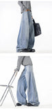 2025 New Men Wide Leg Jeans Loose Fit Light Blue Washed Denim Trousers High Quality Trendy Fashion Streetwear Hot Sale