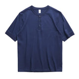 Three Needle American Retro Heavy T-shirt Men's Amikaji Pure Cotton Tube Weaving T-shirt Henry Collar Unisex Short Sleeved Shirt