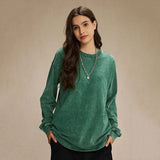 Spring New Trendy Batik Wash Long Sleeve T-shirt Men's Wear Round Collar Pullover Couple Top Vintage Tees Solid Color