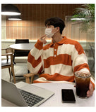 New Fashion Striped Men Polo Sweater Light Luxury Korean Popular Knitwear Premium Quality Long Sleeve Pullover Trendy Streetwear