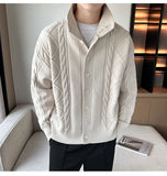 New Korean Style Jacquard Men Cardigan Jackets Fashion Luxury Knitted Button-down  Long Sleeve Sweater Coat Winter Warm Knitwear