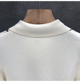 Men's Jersey Luxury Polo Neck Zipper Knit Sweater Casual Fashion Solid Color Long Sleeve Pullover Premium Quality Knitwear M-3XL