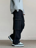 Men's Fashion Pocket Cargo Jeans Korean High Street Classic Black Denim Pants Personality Streetwear Male Trousers Trendy Brand