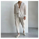 Spring Summer Korean Version Men's Shirt Round Neck Loose Casual Hollow Perspective Cardigan Men's Artistic Versatile Tops