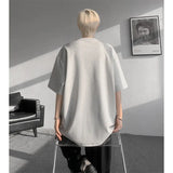 t shirt Men Loose Fit Crew Neck T-Shirt Solid Streetwear Urban Casual Patchwork Design Trendy Hip Hop Tee man 2024 Fashion