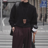 New Korean Fashion Men Sweater Light Luxury Trendy Turtleneck Knit Solid Color Pullover Leisure Retro Long Sleeve Basic Knitwear