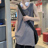 Hole Tanks Men Baggy Simple Harajuku Chic Teens Fashion High Street Clothes All-match Korean Style Casual Tops O-neck Breathable