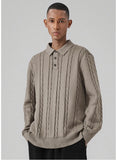 New Men American Retro Polo Neck Sweater Luxury Knit Long Sleeve Pullover Casual Solid Color Streetwear Jacquard Knitwear M-3XL