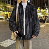 Spring Tie-dye Long Sleeve Corduroy Shirt For Men Y2K Vintage Streetwear Casual Shirts Elegant Man Clothes Hip Hop Blouse