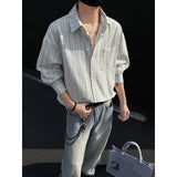 2025 spring New Long sleeved Shirt Men Fashion Social Mens Dress Shirt Korean Loose Casual Striped Shirts Mens Formal Shirt