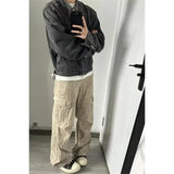 Punk Gray Denim Jacket Men's American Retro Heavy Industry Coat Metal Design Stand Collar Old Washed Short Spliced Street Jacket