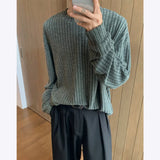 Autumn Long Sleeved T-shirt Men Oversized Fashion Casual Striped T Shirt Men Streetwear Korean Loose Round Neck Tshirt Mens Top