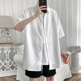 Loose Short Sleeve Solid  New Spring Summer Thin Man Turn-down Collar Shirts Button Handsome Fashion Casual Men's Clothing