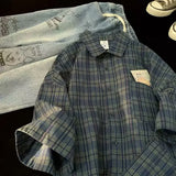 Japanese Vintage Plaid Short Sleeve Shirt Men's Streetwear Loose Fit Casual Stylish Versatile Half Sleeve Underwear